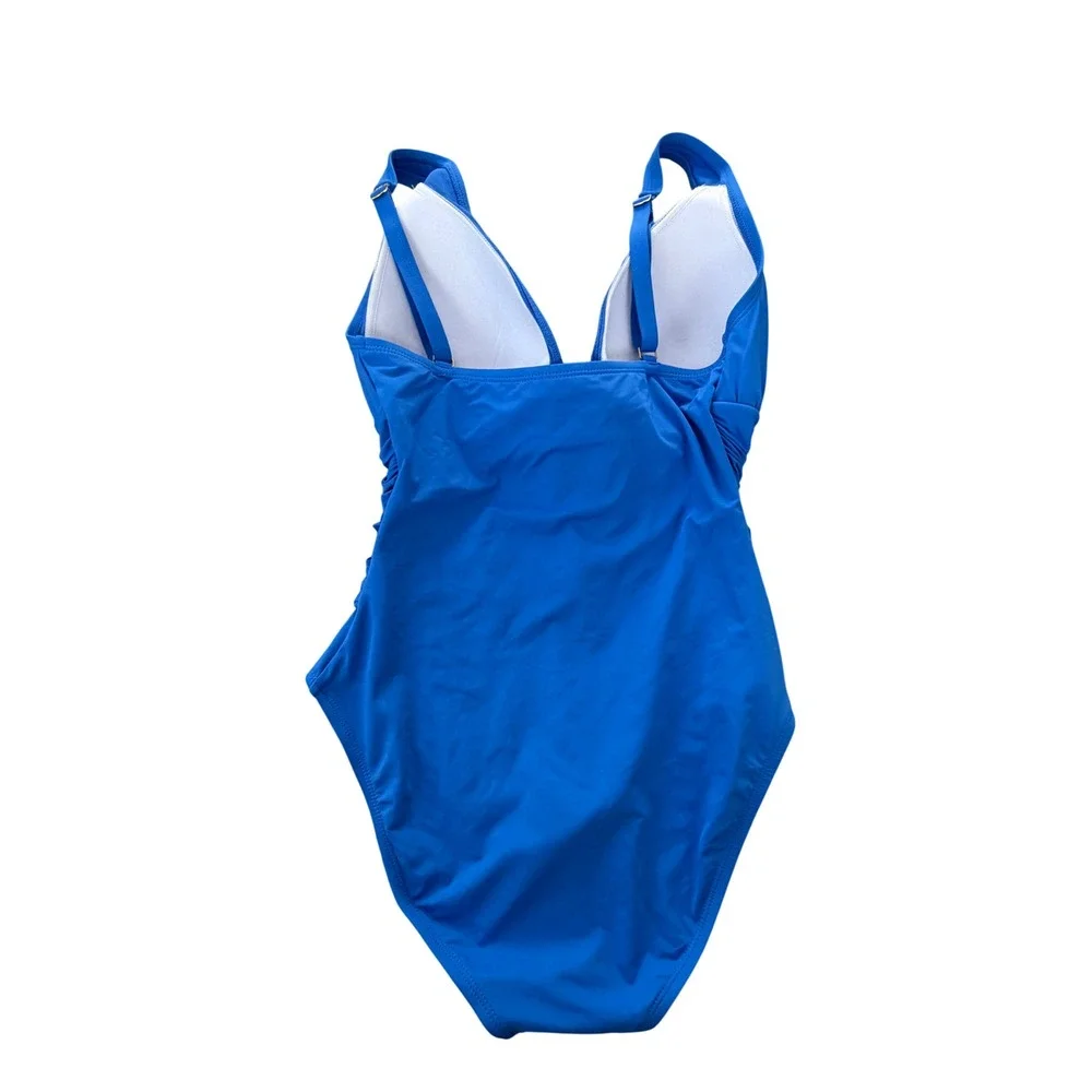 Bleu Rod Beattie Aegean Blue Ruched Keyhole One Piece Swimsuit Size 8 NEW - Picture 3 of 5